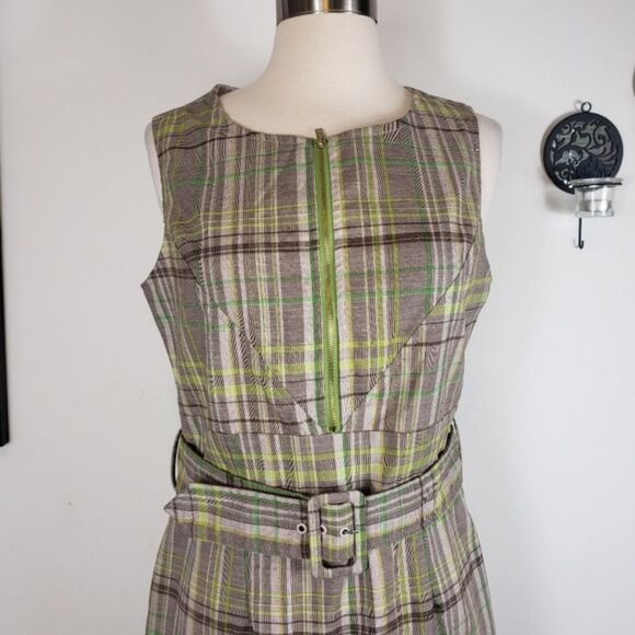 Amelia New york plaid sheath career belted Sleeveless knee length dress Size 8 - Picture 8 of 10